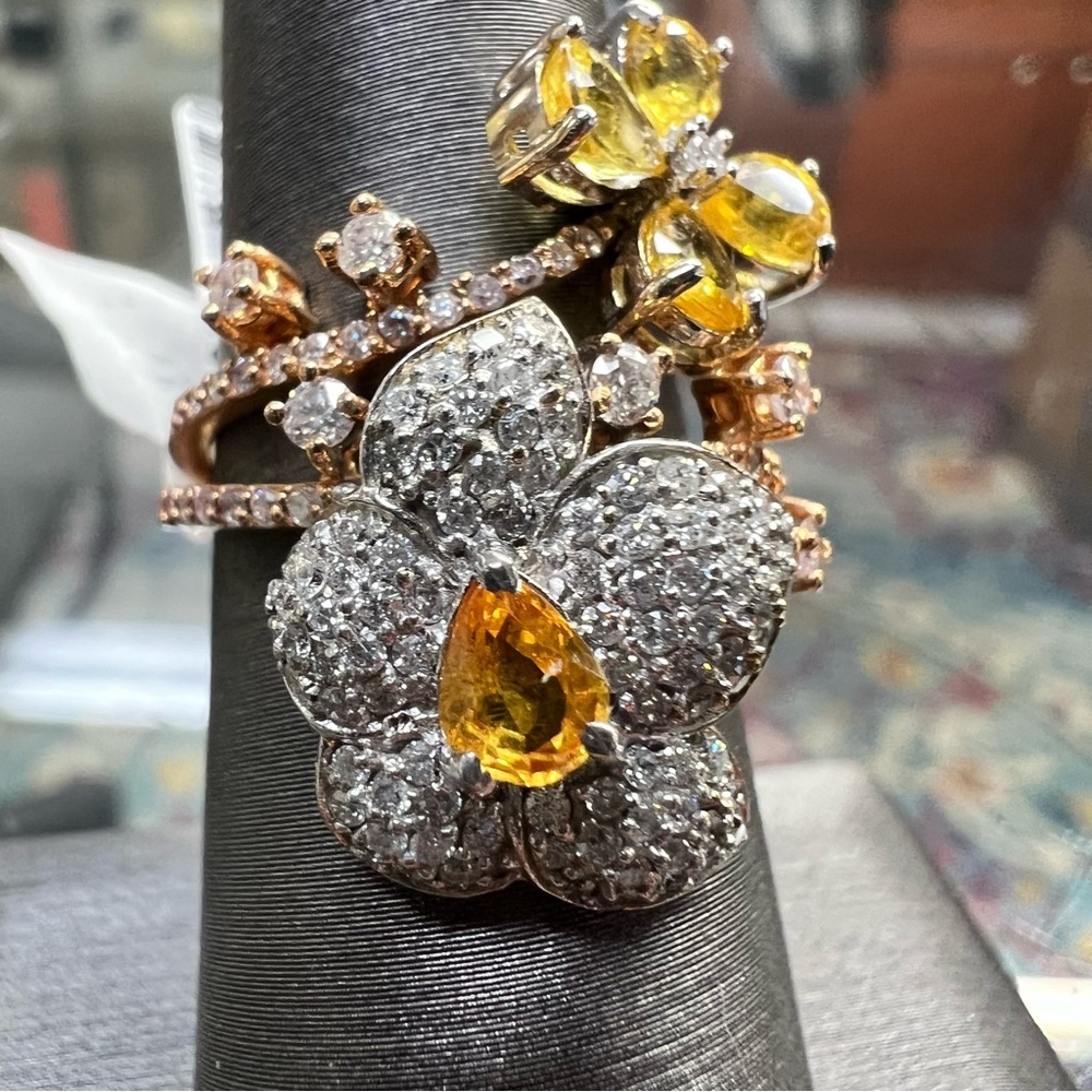 14k Rose Gold Diamond & Yellow Sapphire Ring